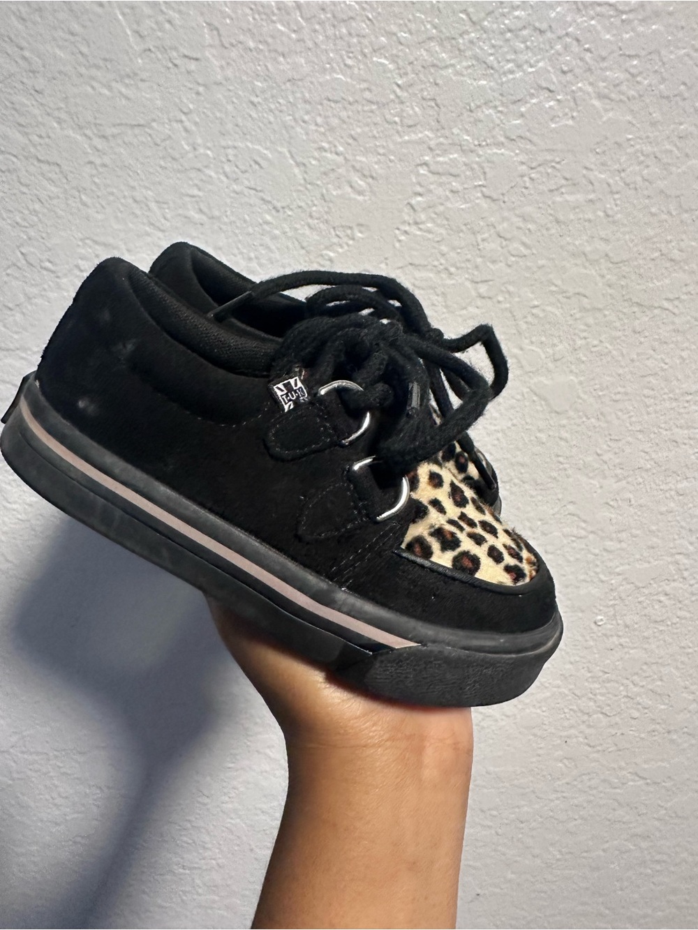 T.U.K Black Sneakers with Leopard Print Toe
